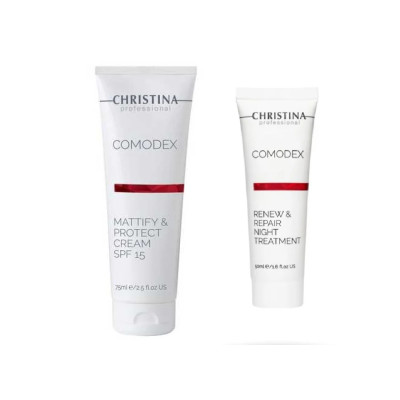 Comodex Mattify&Protect Cream SPF 15  Матирующий защитный крем SPF 15  + ПОДАРОК          Comodex Renew&Repair Night treatment Ночной гель «Обновление»